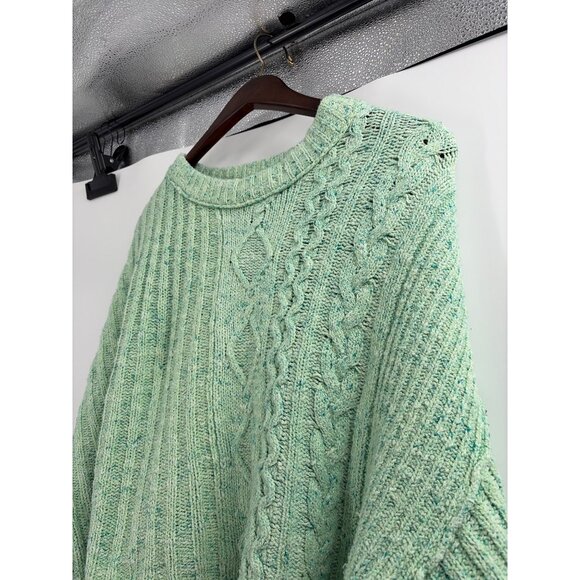 Free People Womens S Textured Cable Knit Cropped Sweater Green Boxy Fisherman - Picture 9 of 9